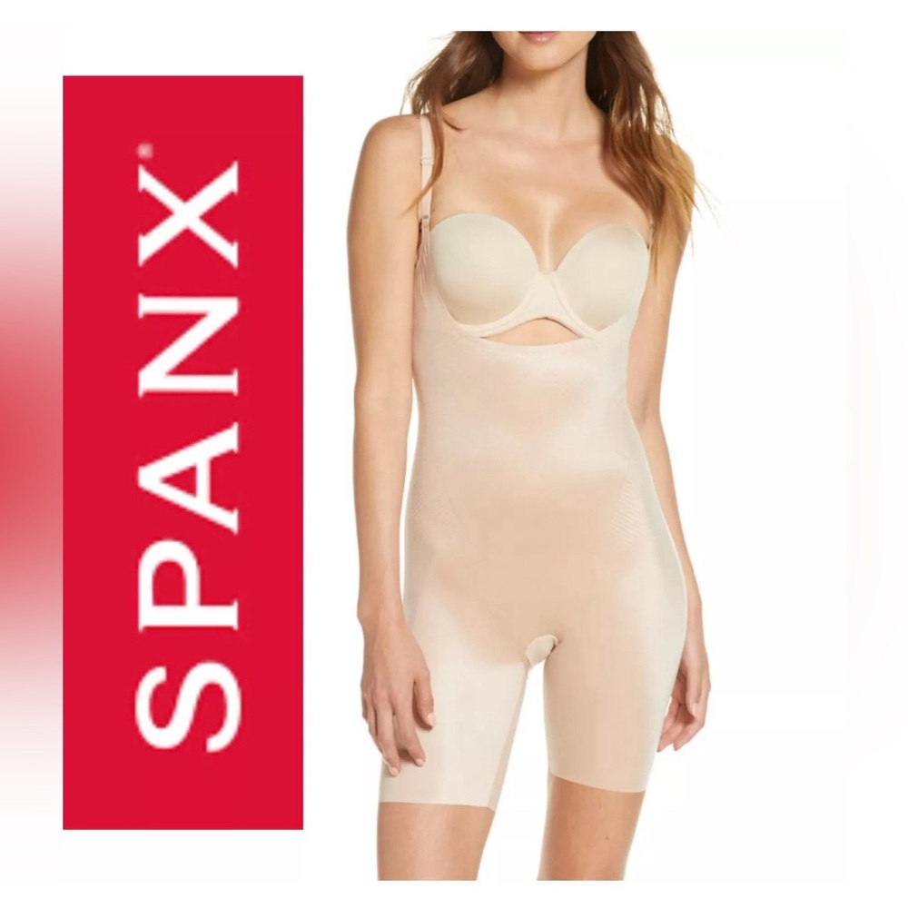 SPANX Women👩🏻Shapewear Thinstincts Open-Bust Mid-Thigh Bodysuit Sz L